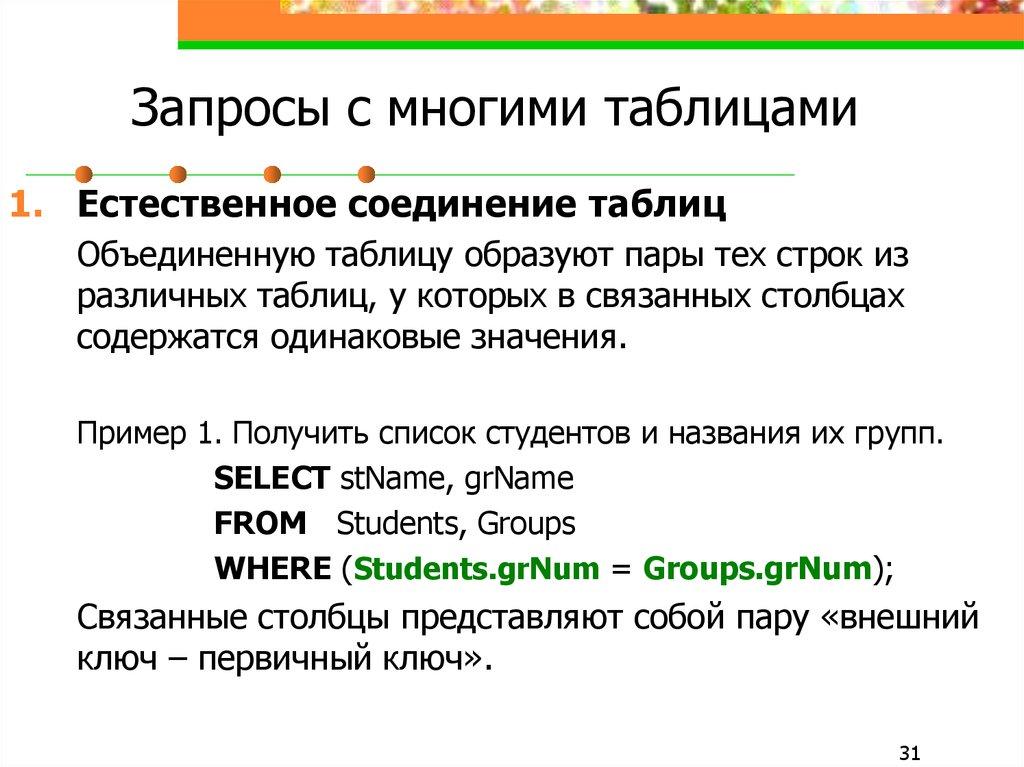 Запросы с многими таблицами