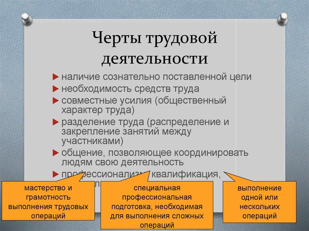 Черты трудовой деятельности