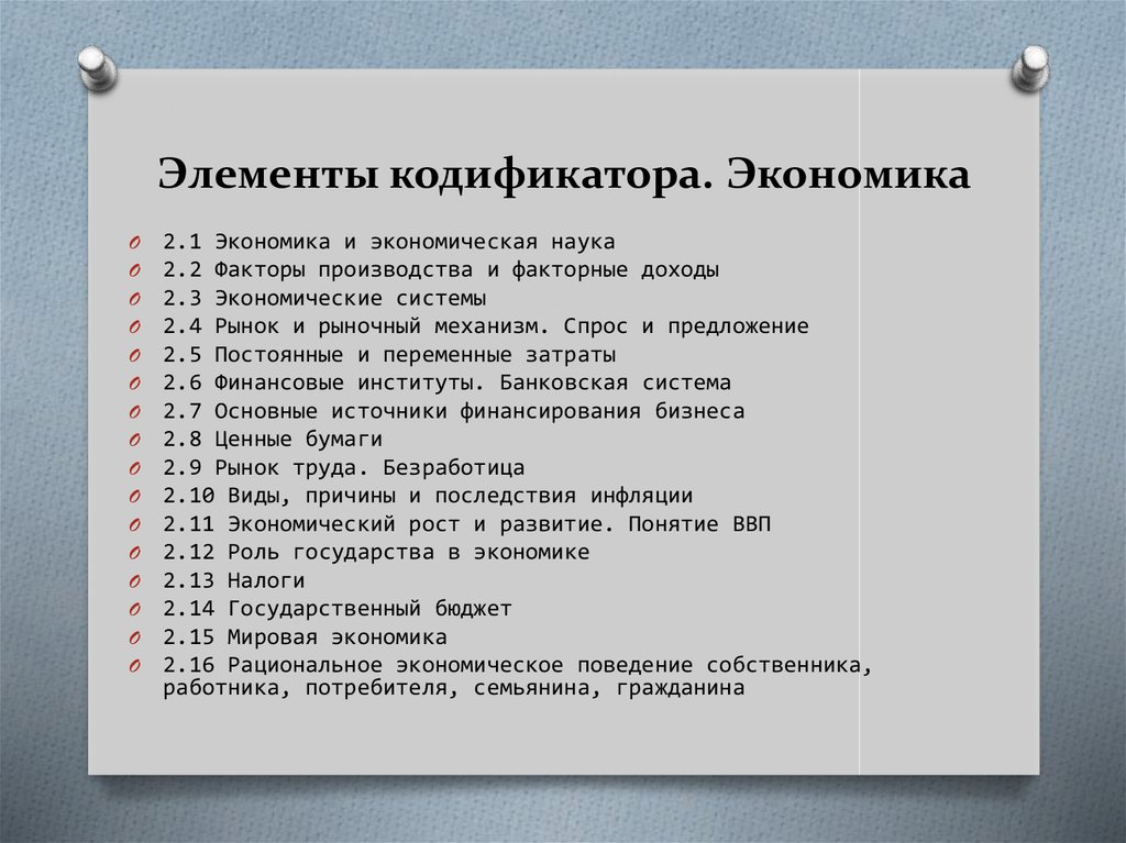 Элементы кодификатора. Экономика