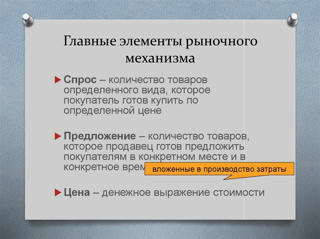 Главные элементы рыночного механизма