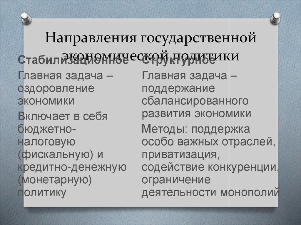 Направления государственной экономической политики
