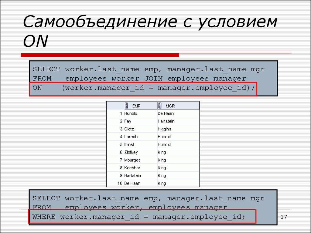 Самообъединение с условием ON