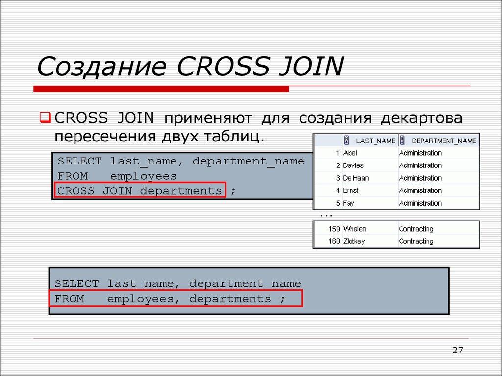 Создание CROSS JOIN