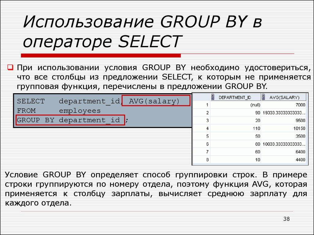 Использование GROUP BY в операторе SELECT