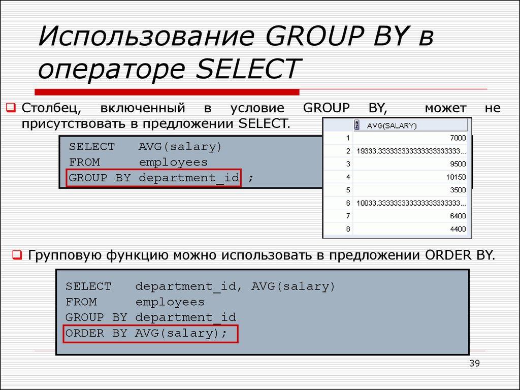 Использование GROUP BY в операторе SELECT