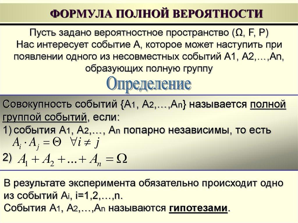 ФОРМУЛА ПОЛНОЙ ВЕРОЯТНОСТИ