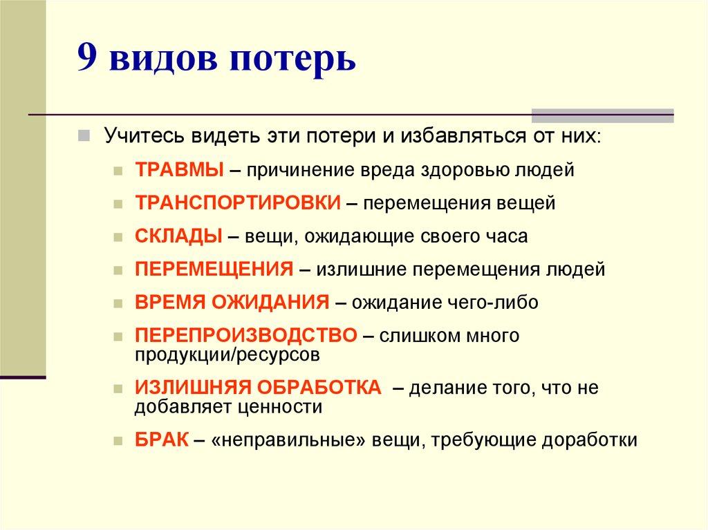9 видов потерь