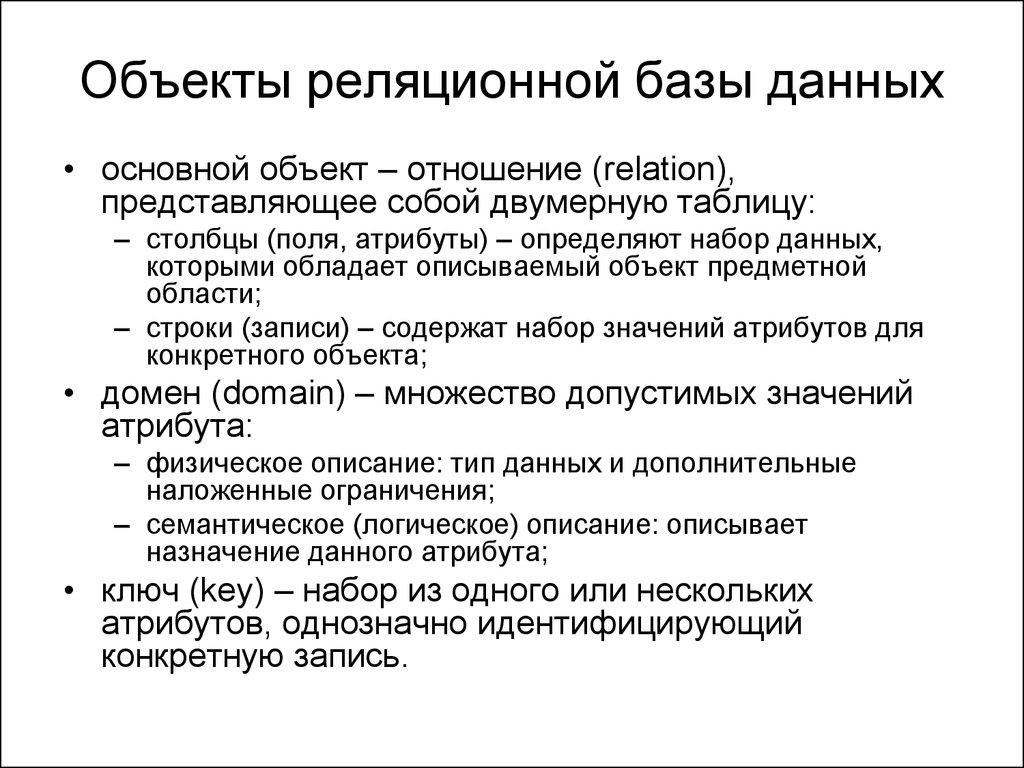 Объекты реляционной базы данных