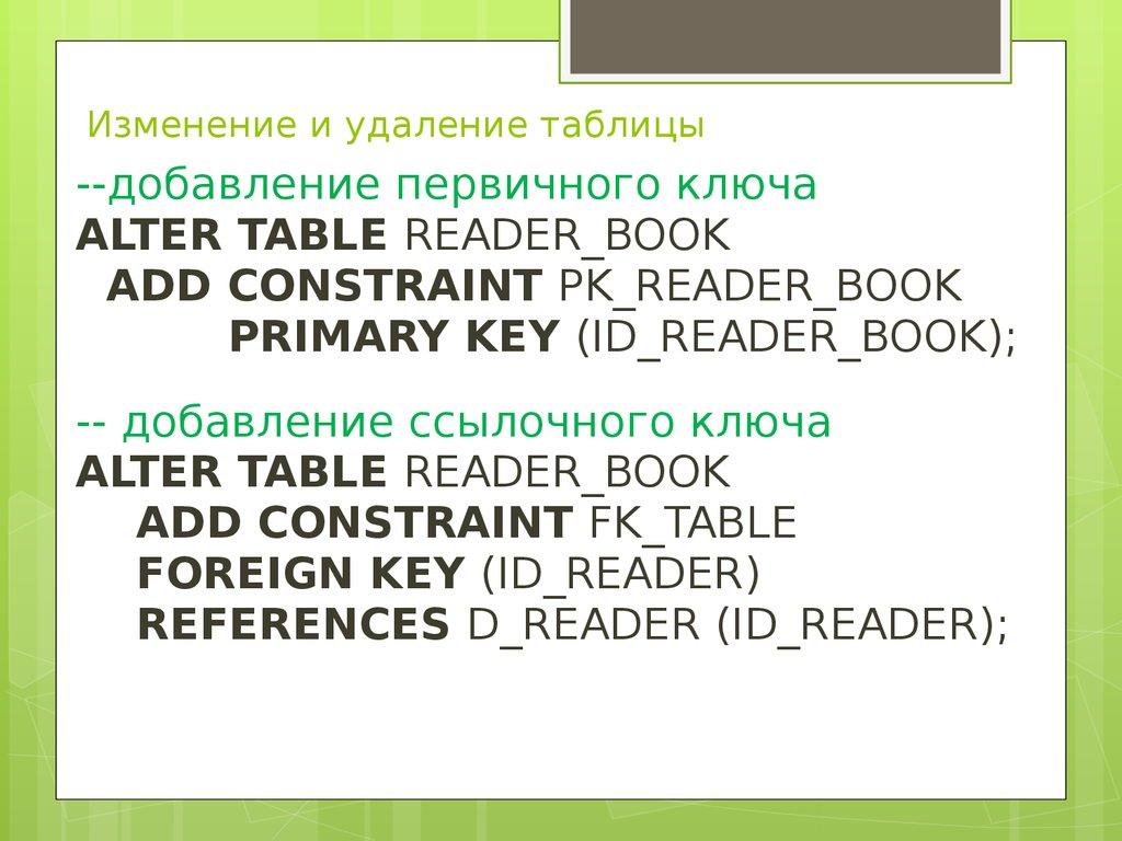 Изменение и удаление таблицы