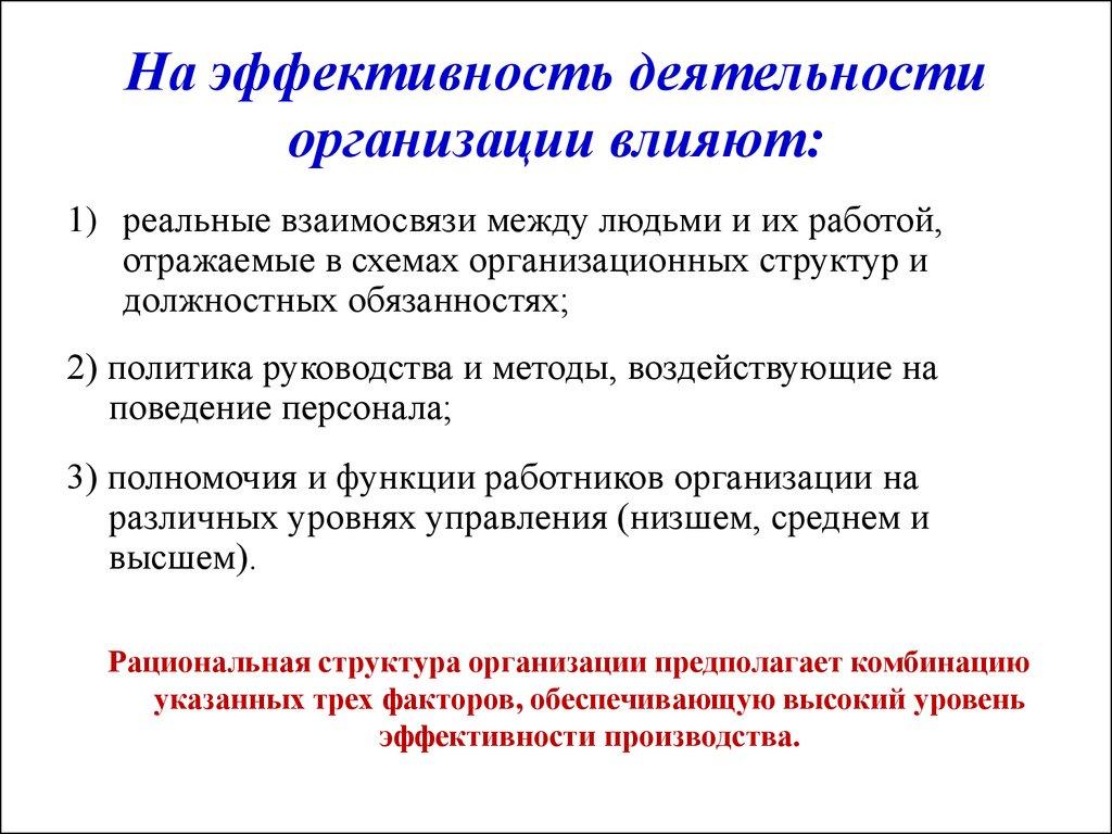 На эффективность деятельности организации влияют: