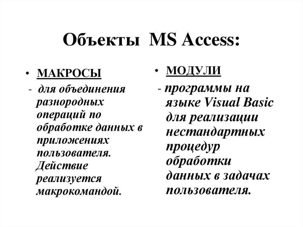 Объекты MS Access: