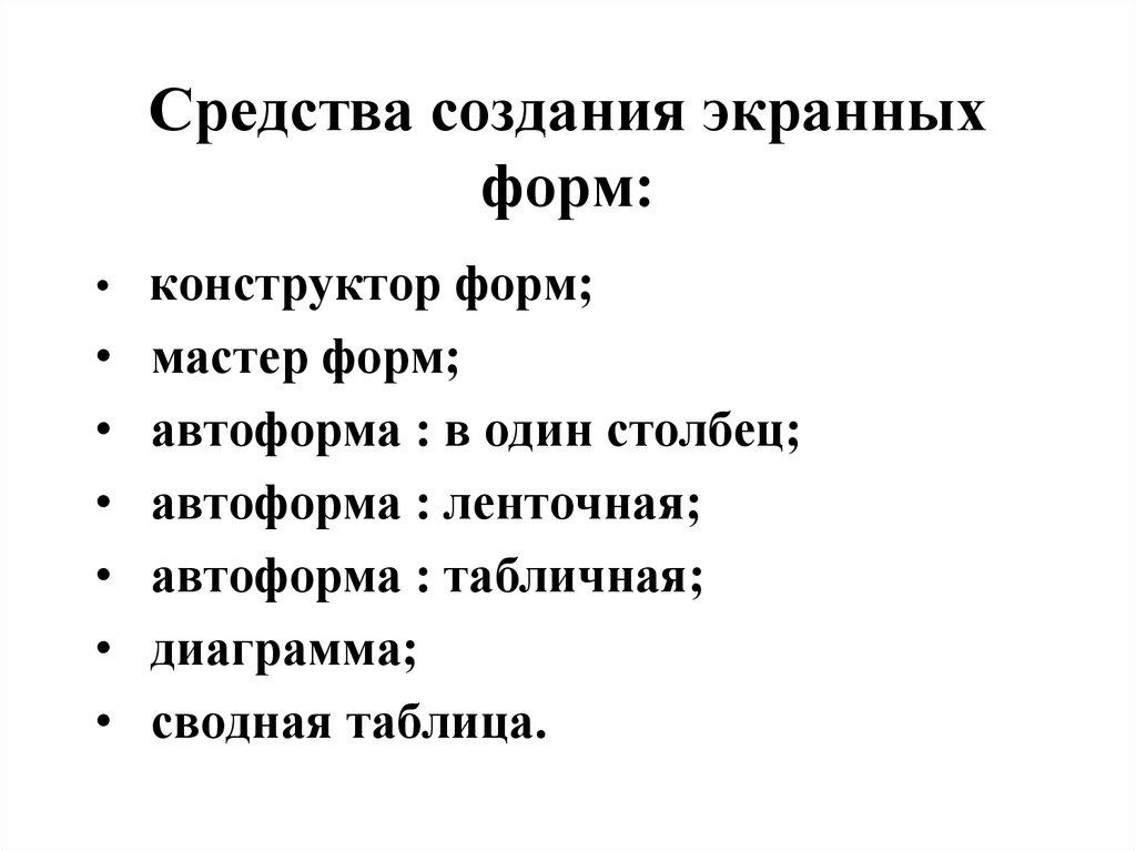 Средства создания экранных форм: