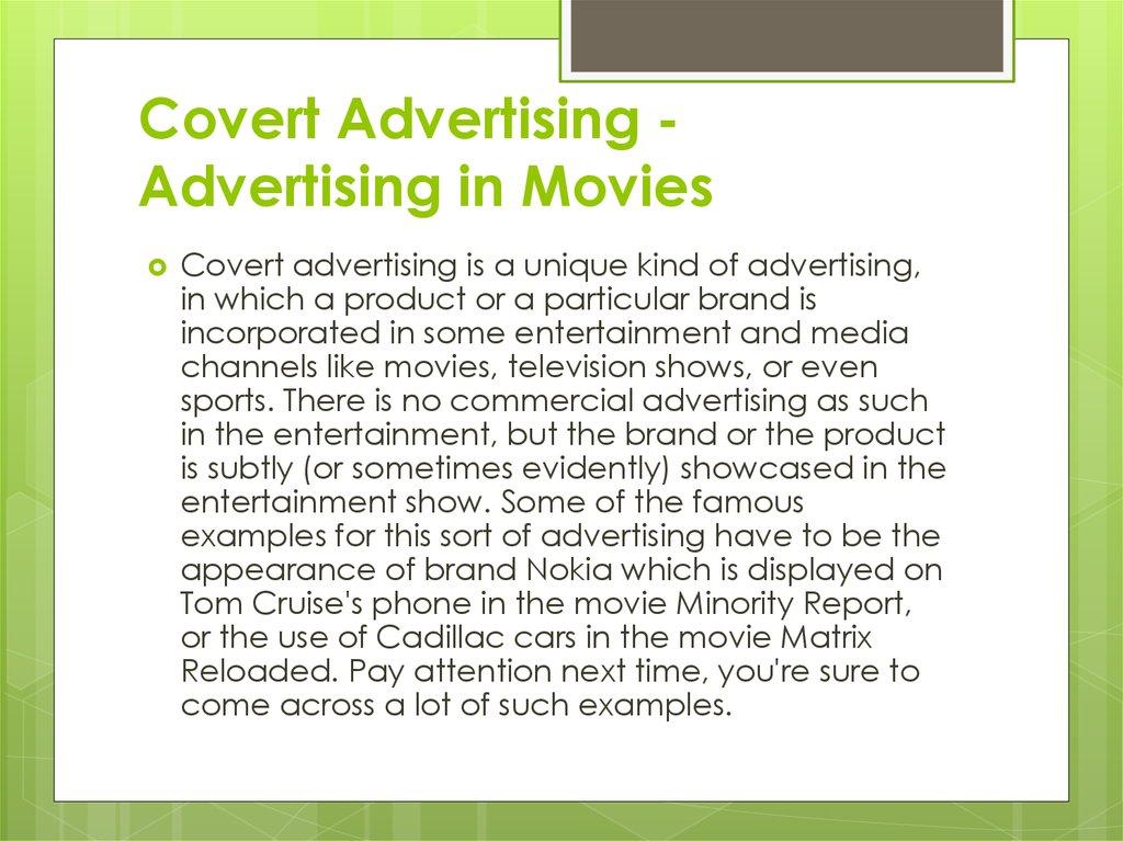 Covert Advertising - Advertising in Movies