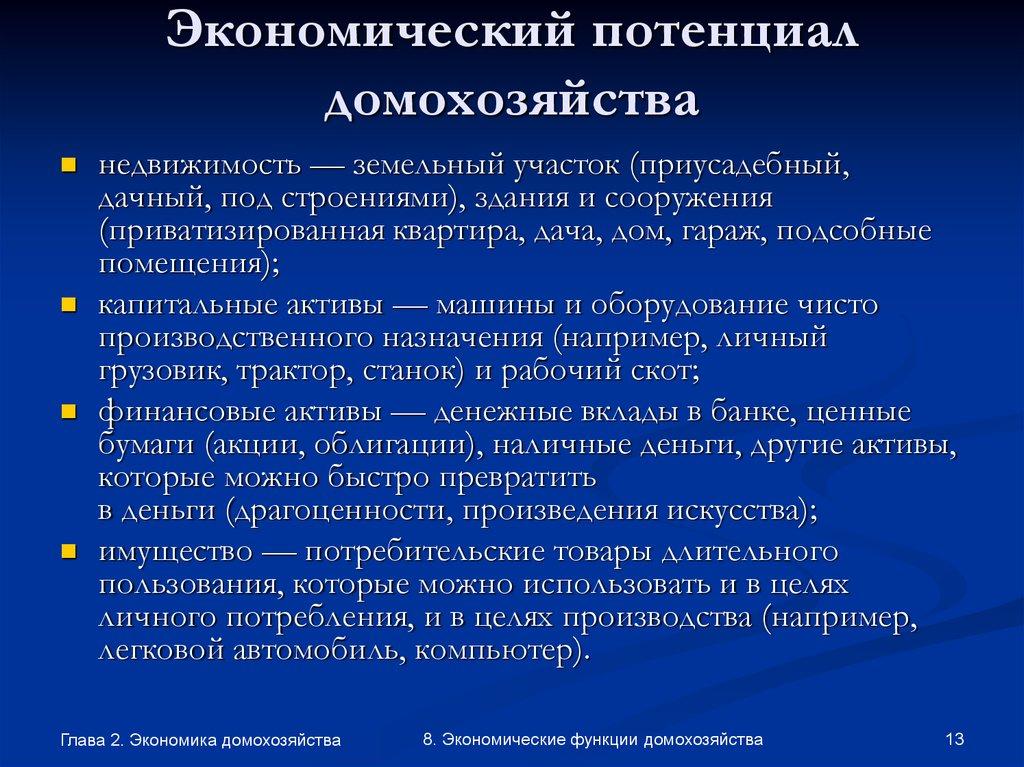 Экономический потенциал домохозяйства