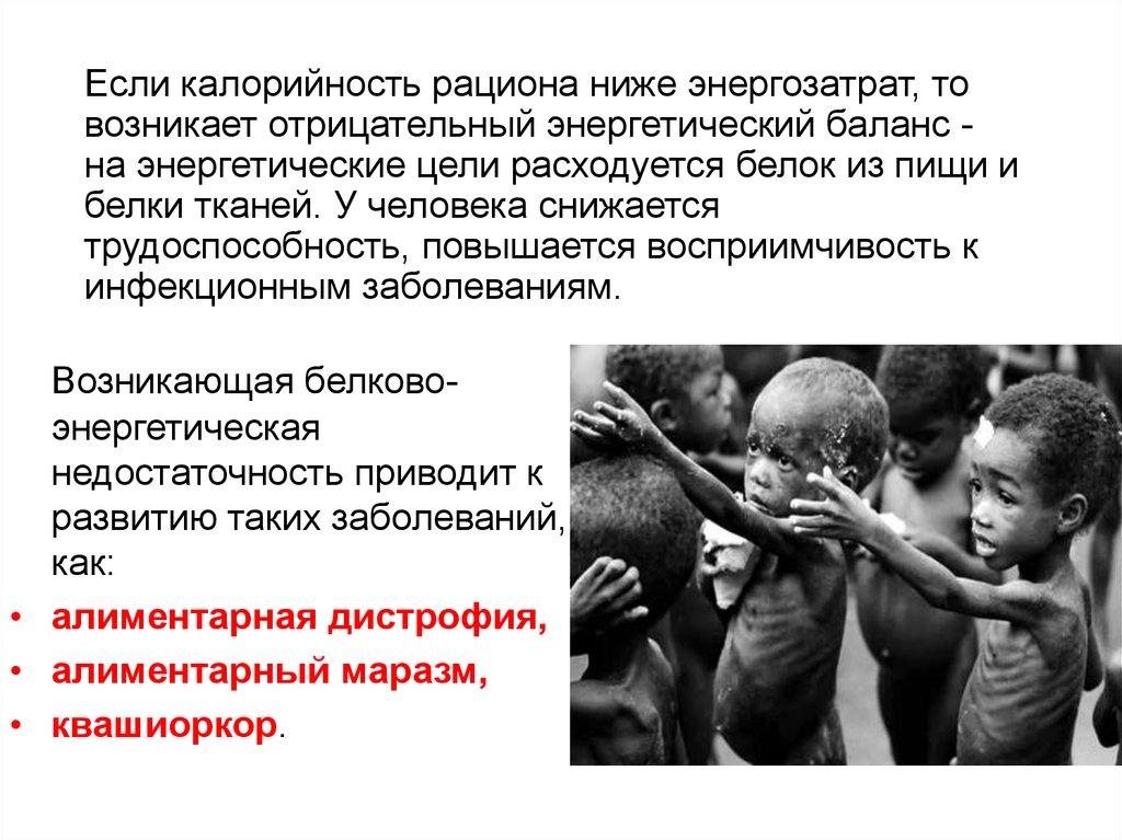 Если калорийность рациона ниже энергозатрат, то возникает отрицательный энергетический баланс - на энергетические цели