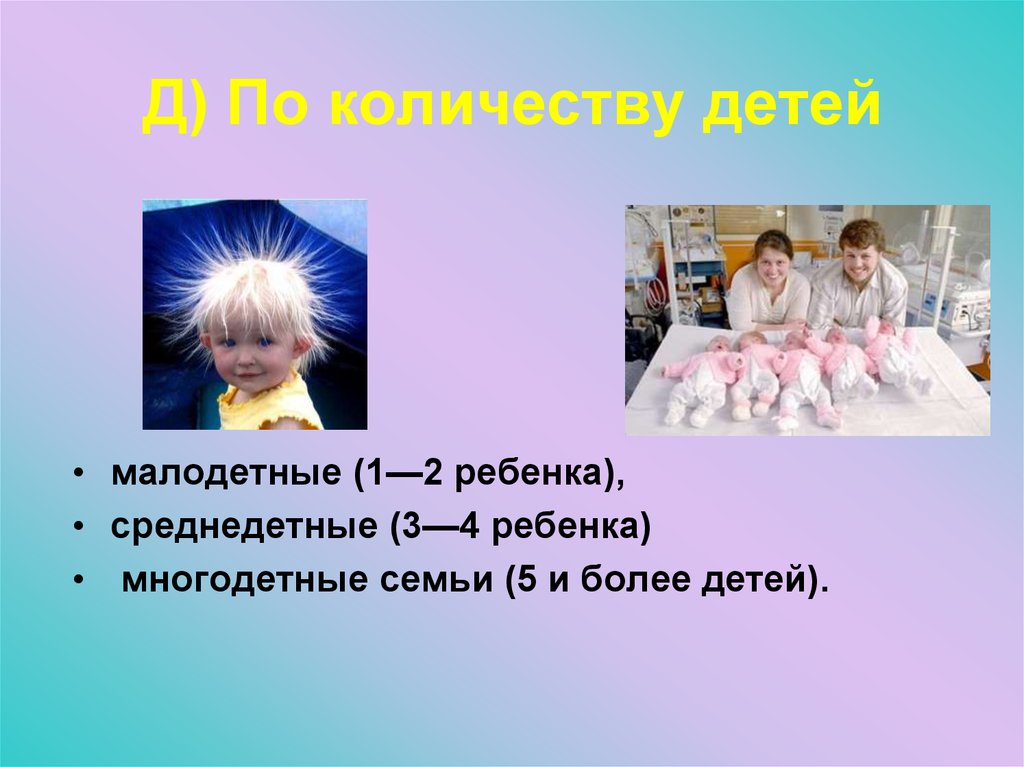 Д) По количеству детей