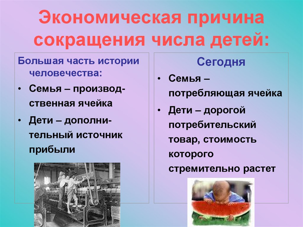 Экономическая причина сокращения числа детей: