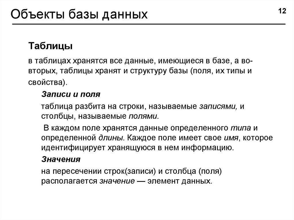 Объекты базы данных