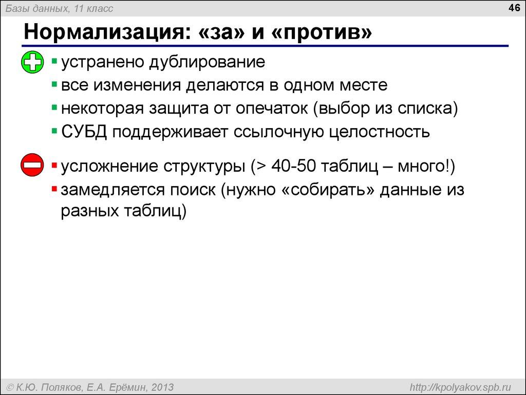 Нормализация: «за» и «против»