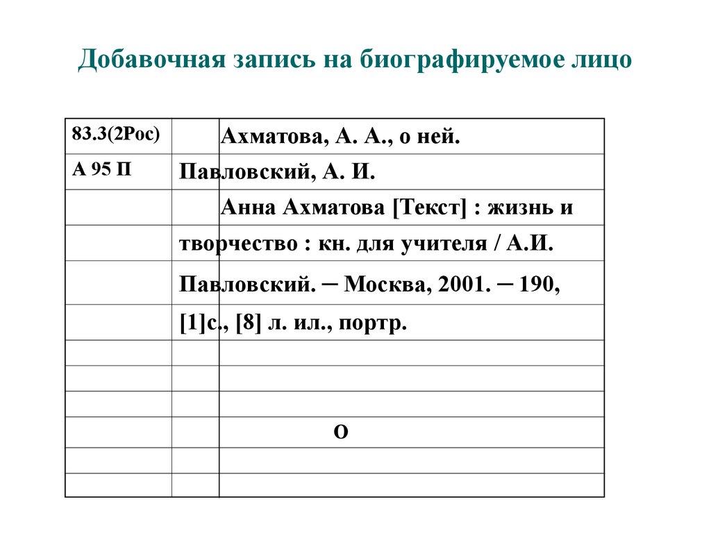 Добавочная запись на биографируемое лицо