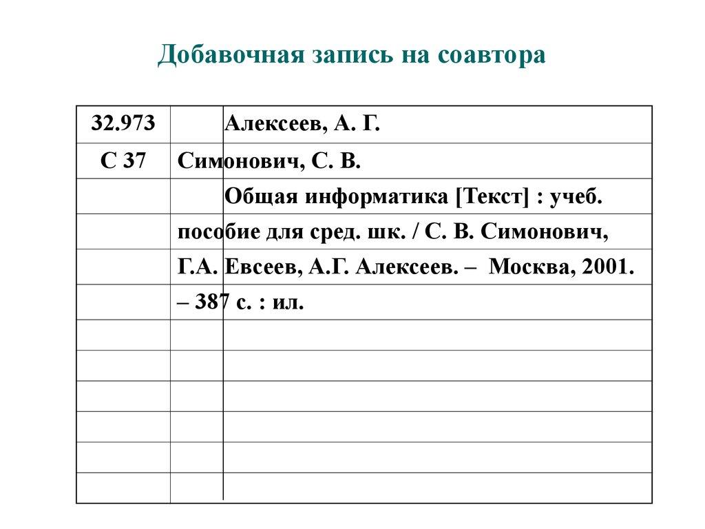 Добавочная запись на соавтора