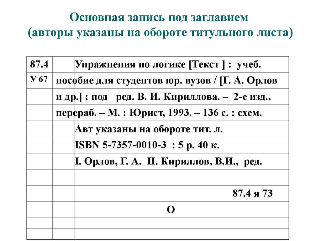 Основная запись под заглавием (авторы указаны на обороте титульного листа)