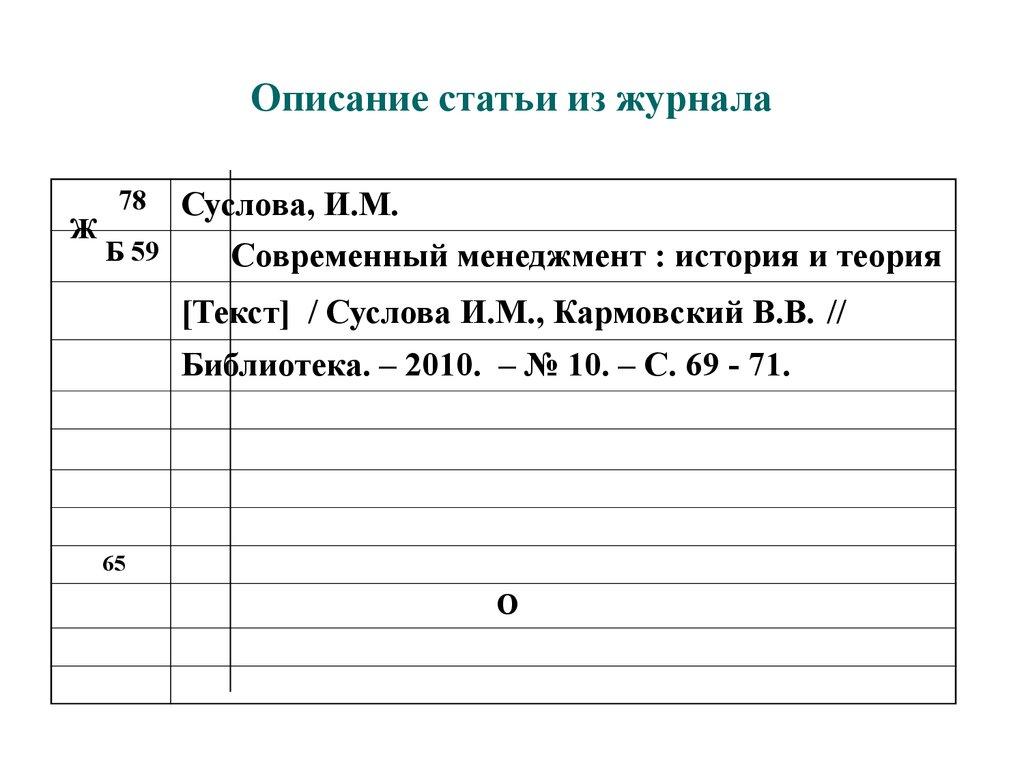 Описание статьи из журнала