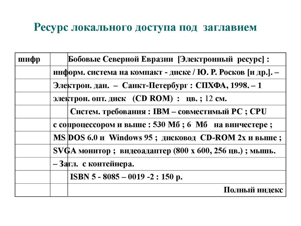 Ресурс локального доступа под заглавием