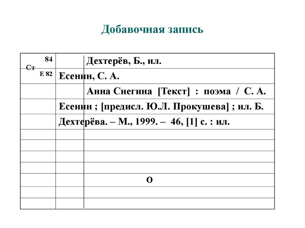 Добавочная запись