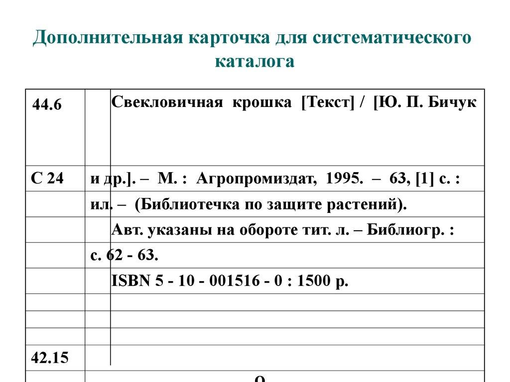 Дополнительная карточка для систематического каталога