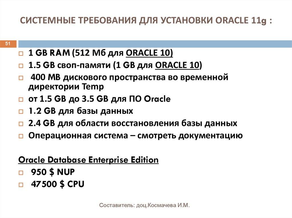 СИСТЕМНЫЕ ТРЕБОВАНИЯ ДЛЯ УСТАНОВКИ ORACLE 11g :