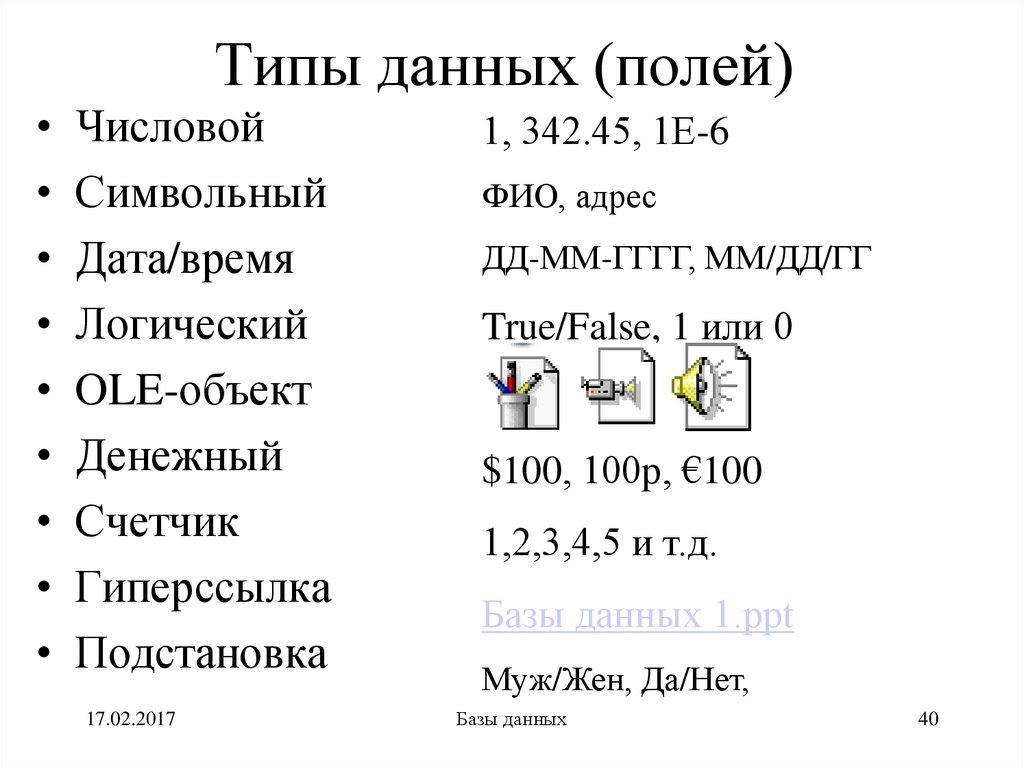 Типы данных (полей)