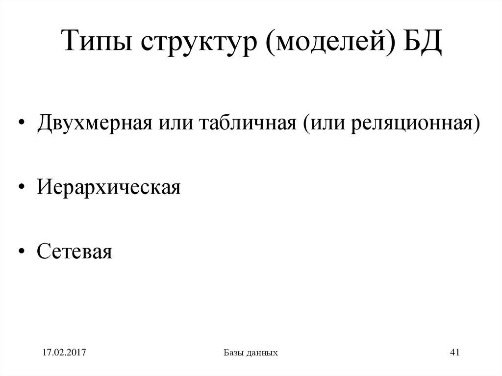 Типы структур (моделей) БД