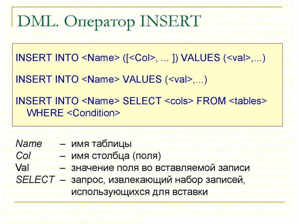 DML. Оператор INSERT