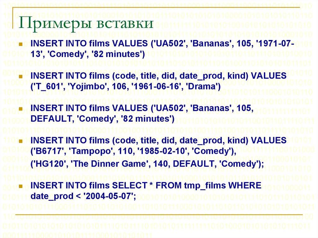 Примеры вставки