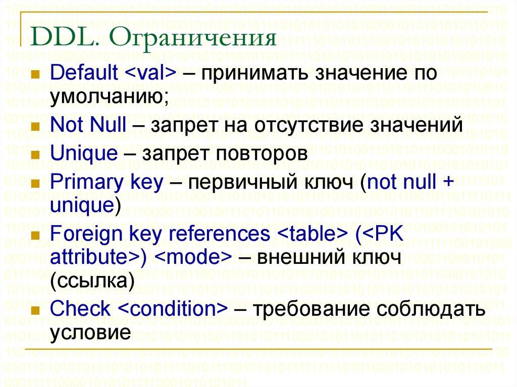 DDL. Ограничения