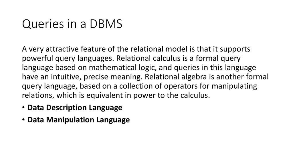 Queries in a DBMS
