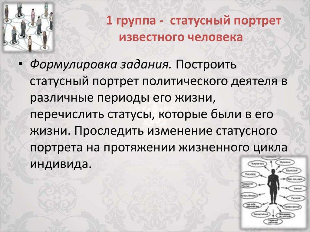 1 группа - статусный портрет известного человека