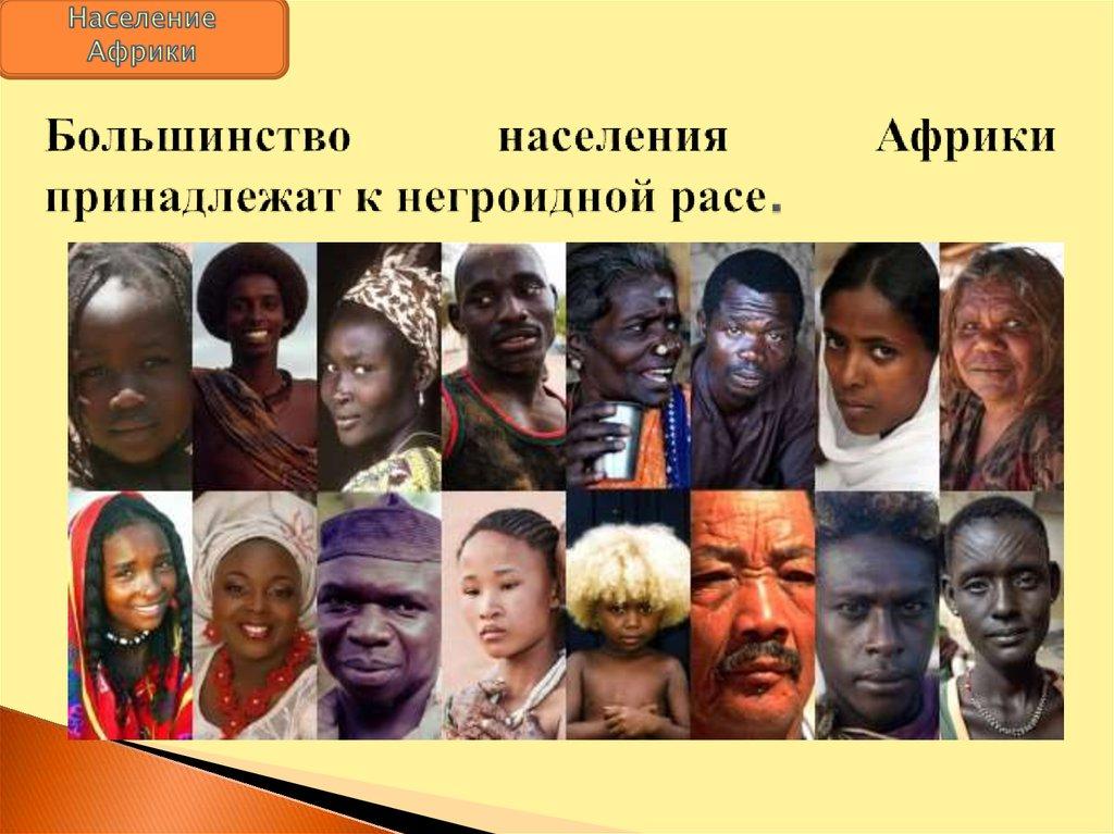 Большинство населения Африки принадлежат к негроидной расе.