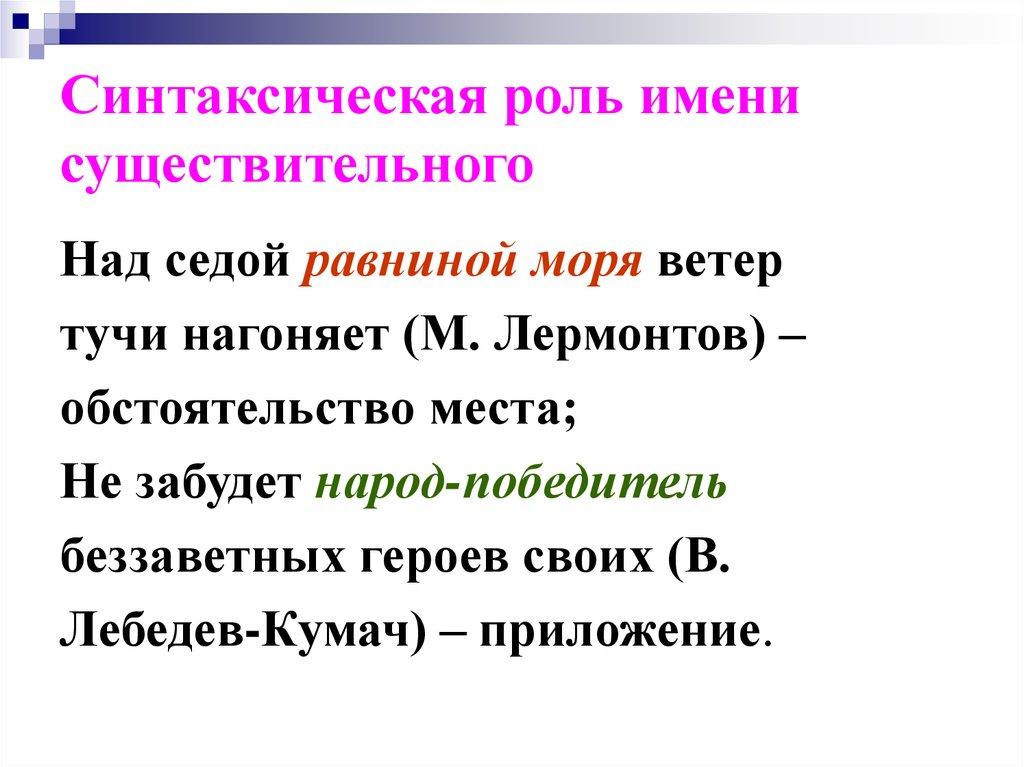 Синтаксическая роль имени существительного