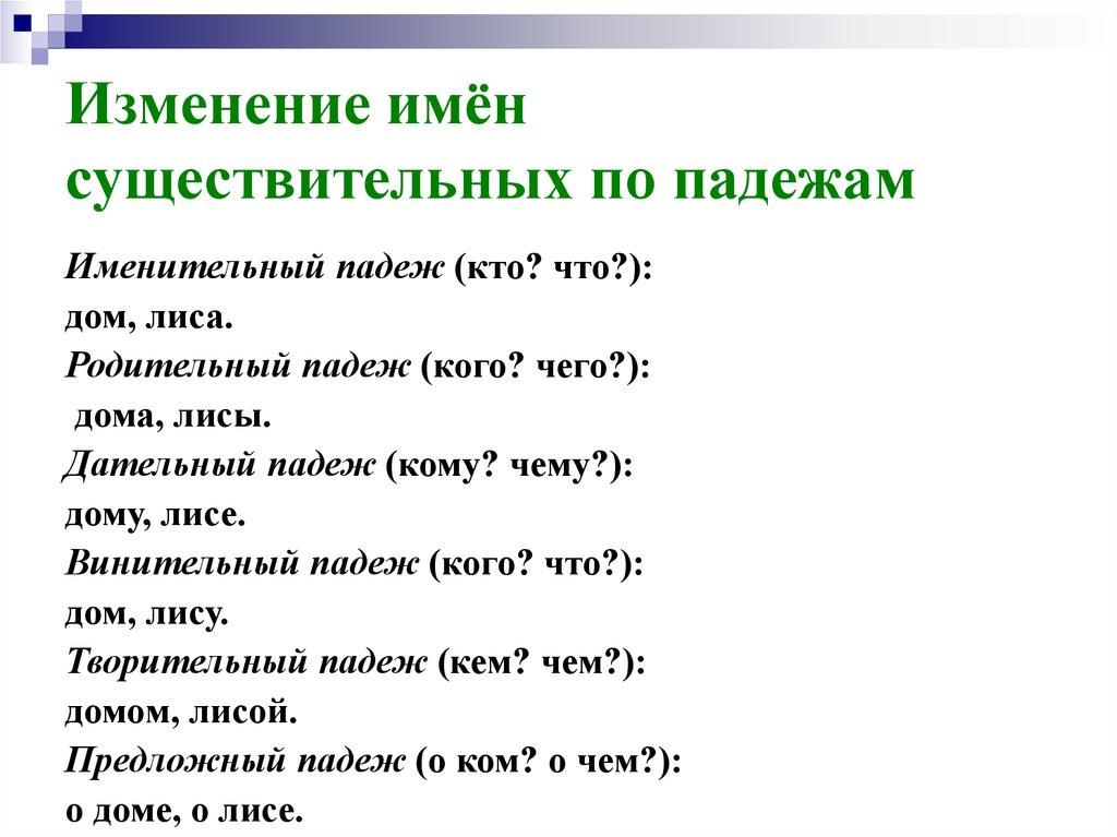 Изменение имён существительных по падежам