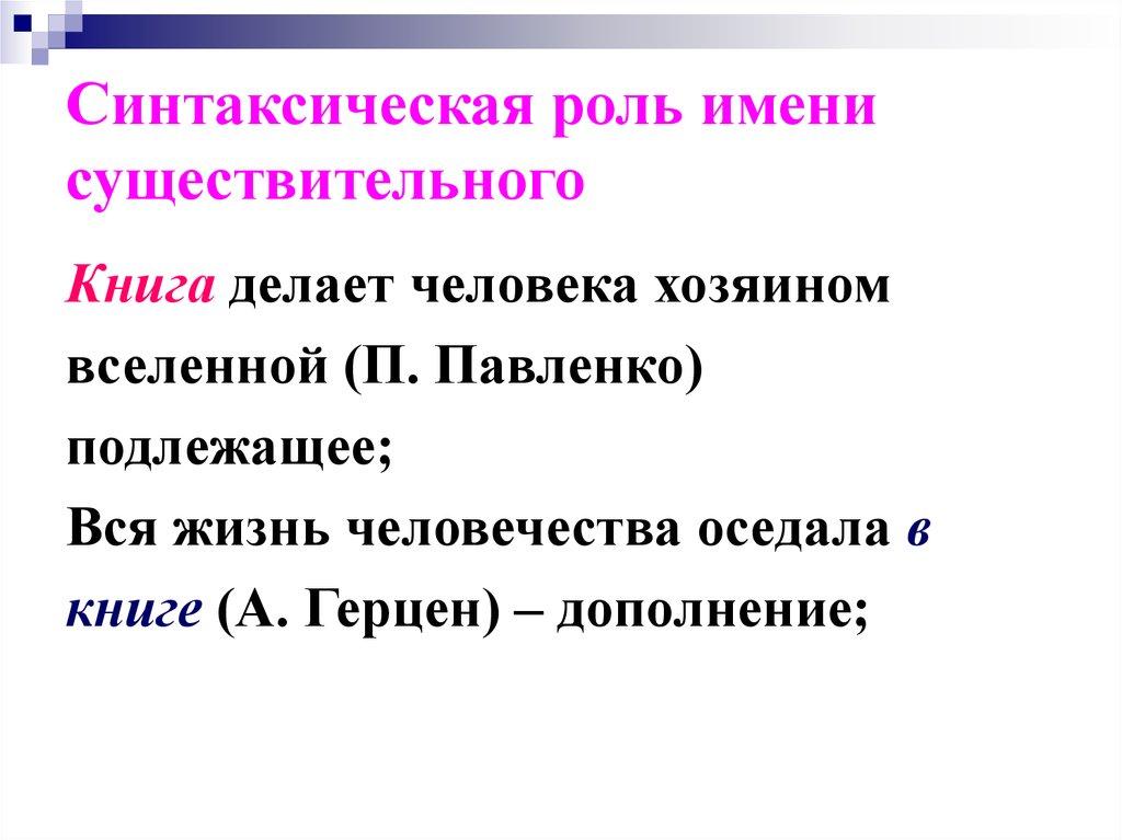 Синтаксическая роль имени существительного