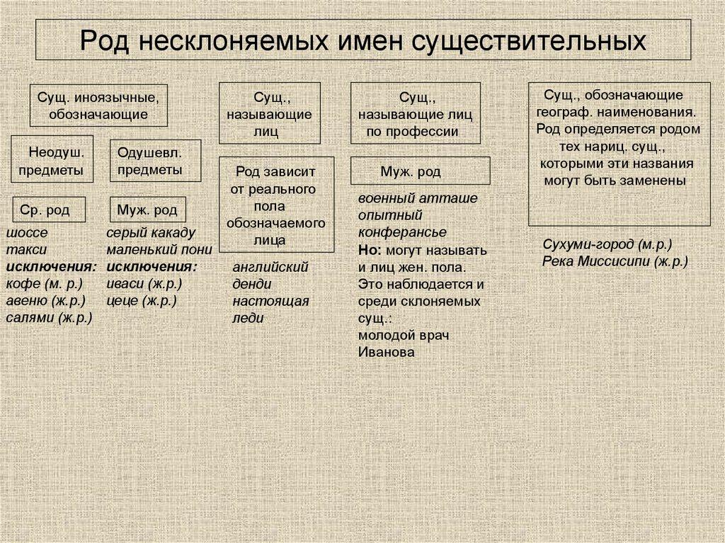 Род несклоняемых имен существительных