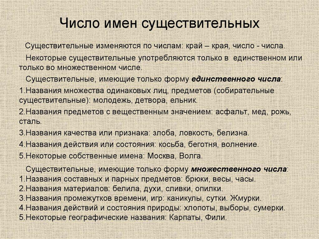 Число имен существительных