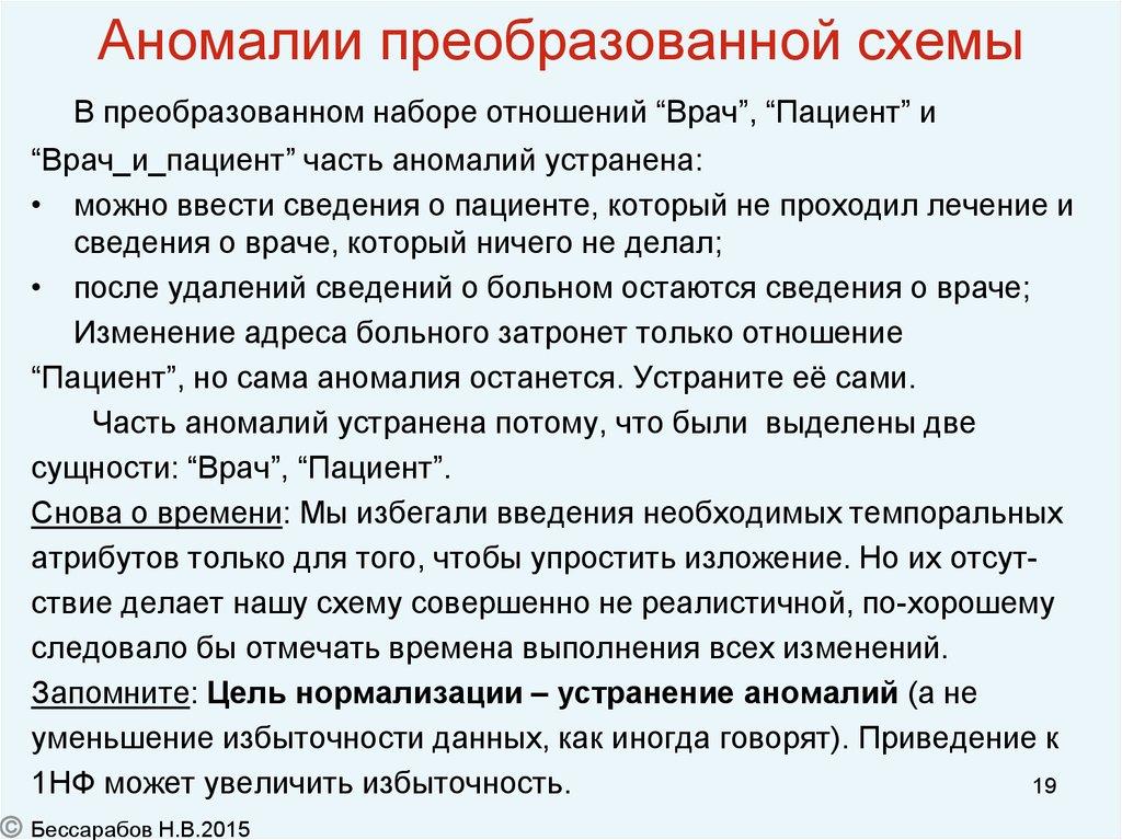 Аномалии преобразованной схемы