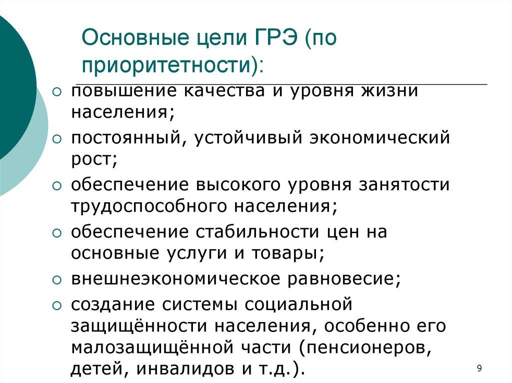 Основные цели ГРЭ (по приоритетности):