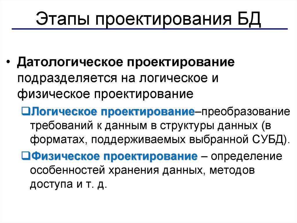 Этапы проектирования БД