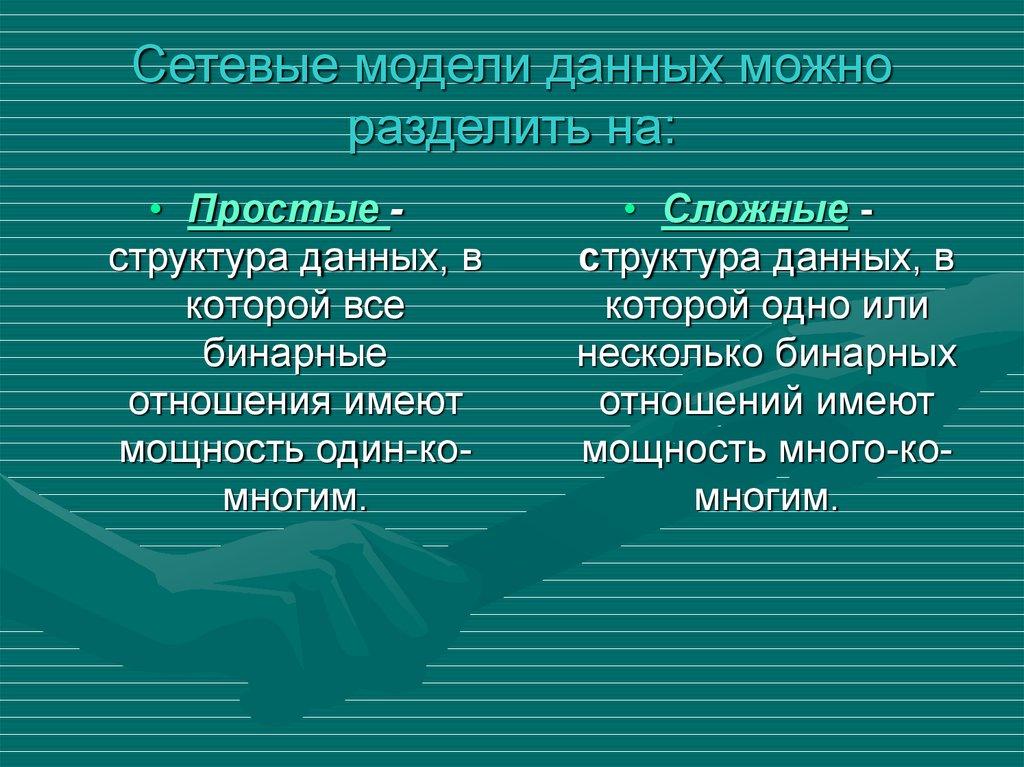 Сетевые модели данных можно разделить на: