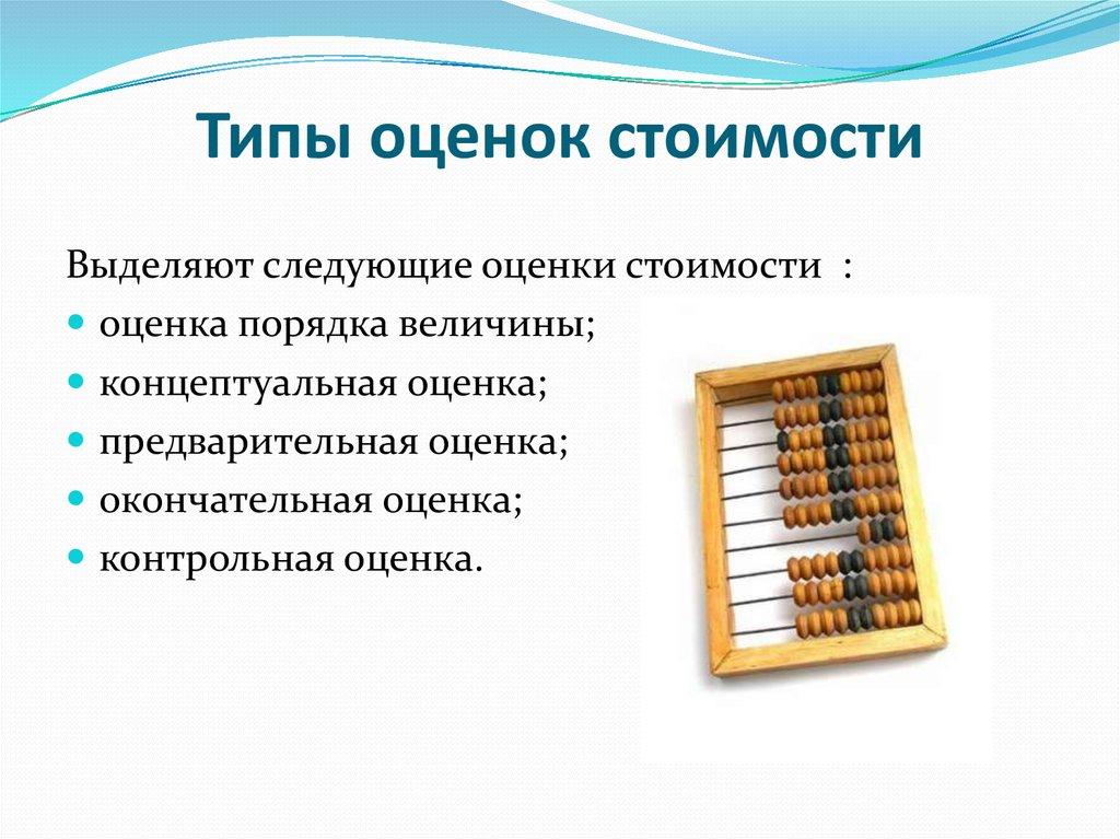 Типы оценок стоимости