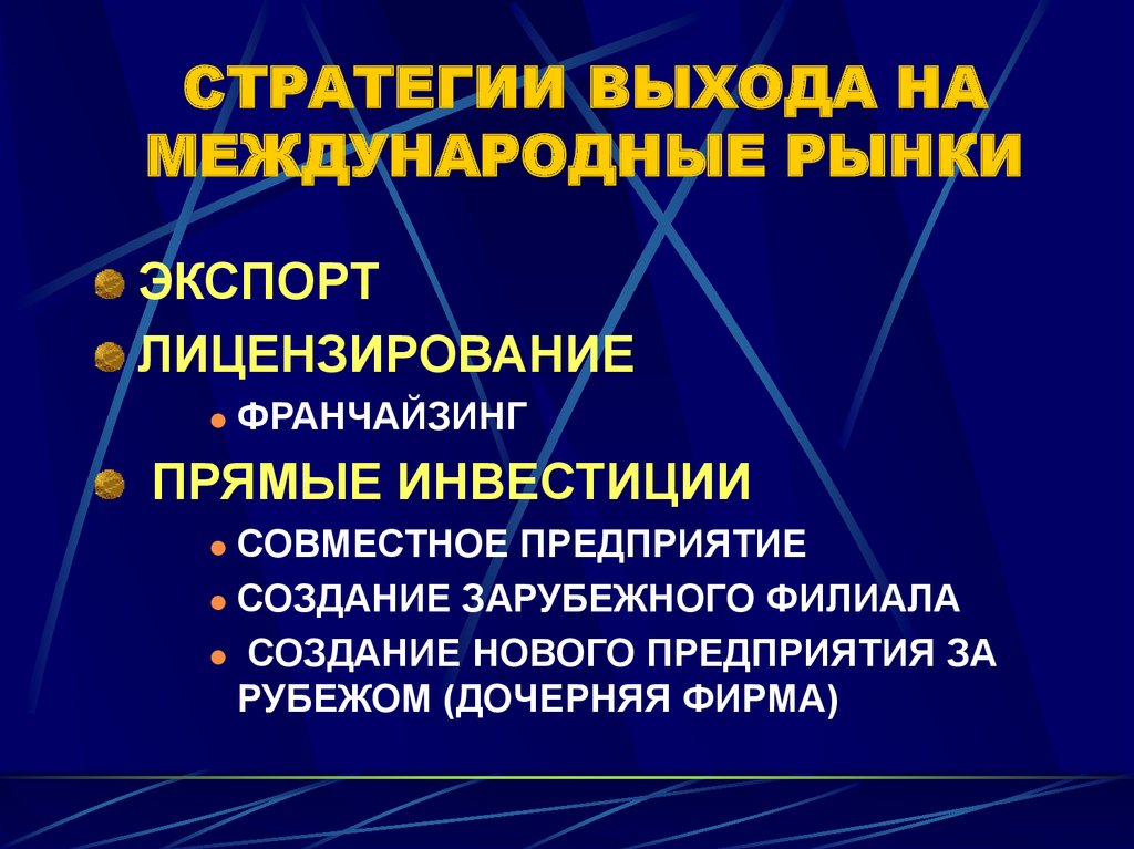 СТРАТЕГИИ ВЫХОДА НА МЕЖДУНАРОДНЫЕ РЫНКИ